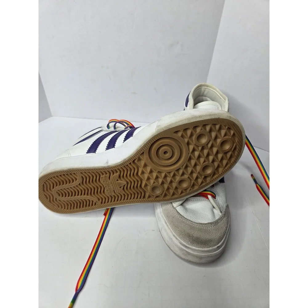 Adidas Matchcourt High RX Hardies White Purple Rainbow Laces F36438‎ Mens 5.5